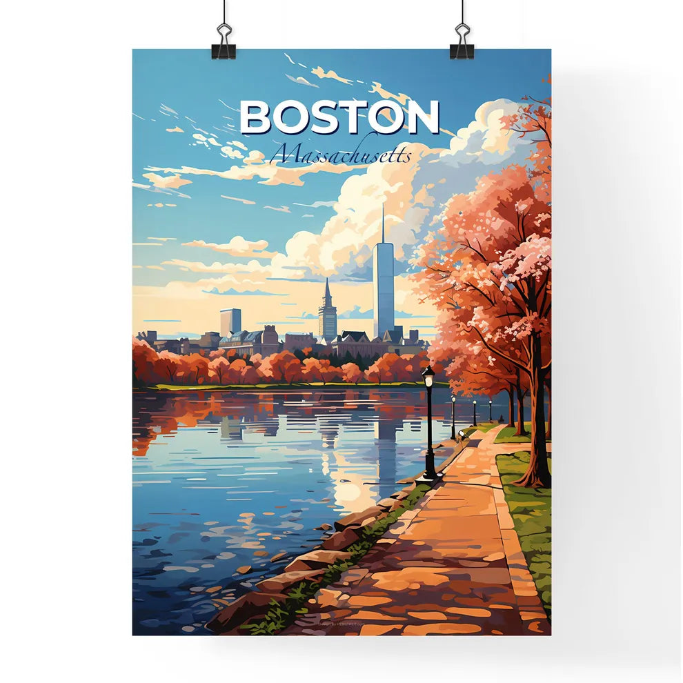 Boston Massachusetts Skyline - A Path With Trees Next To A Body Of Water - Customizable Travel Gift Default Title