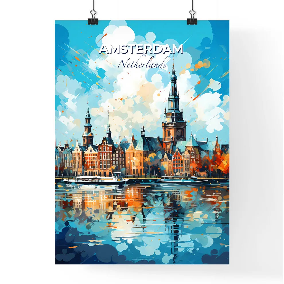 Amsterdam Netherlands Skyline - A Watercolor Painting Of A City With A Boat In The Water - Customizable Travel Gift Default Title