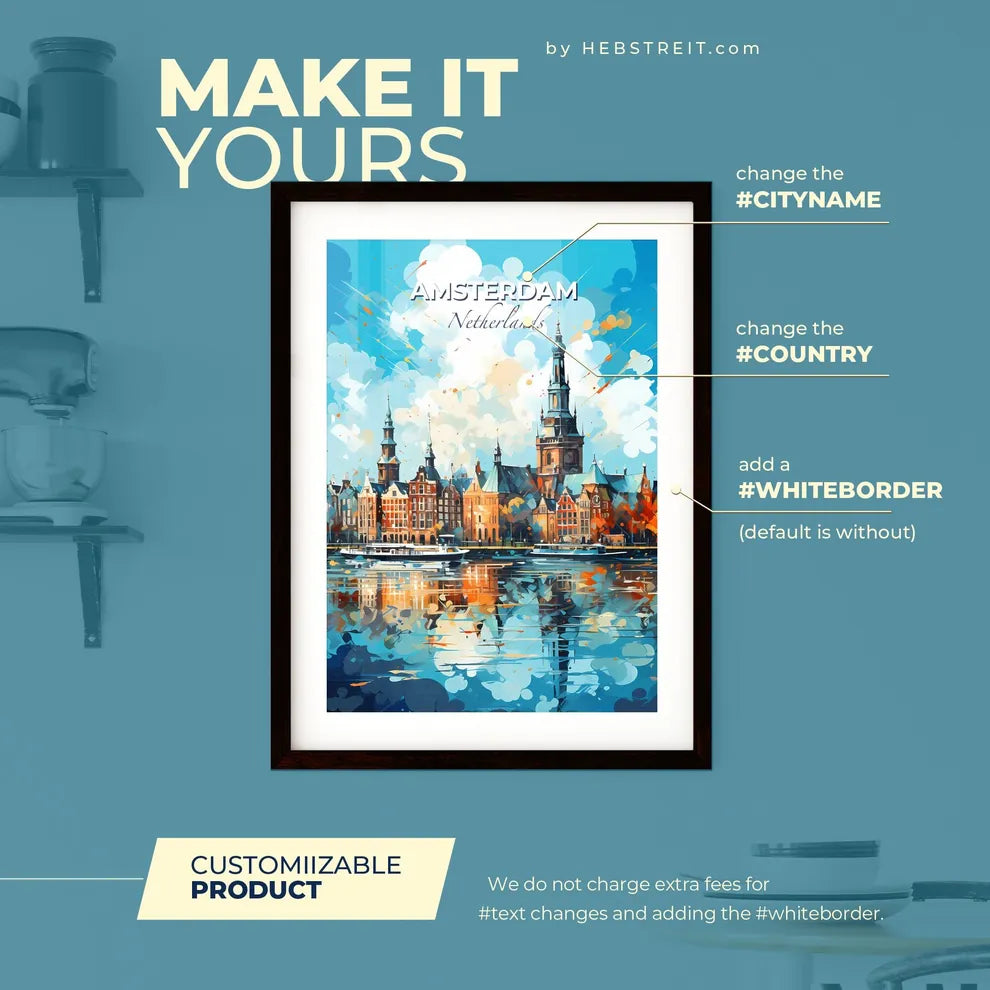 Amsterdam Netherlands Skyline - A Watercolor Painting Of A City With A Boat In The Water - Customizable Travel Gift Default Title