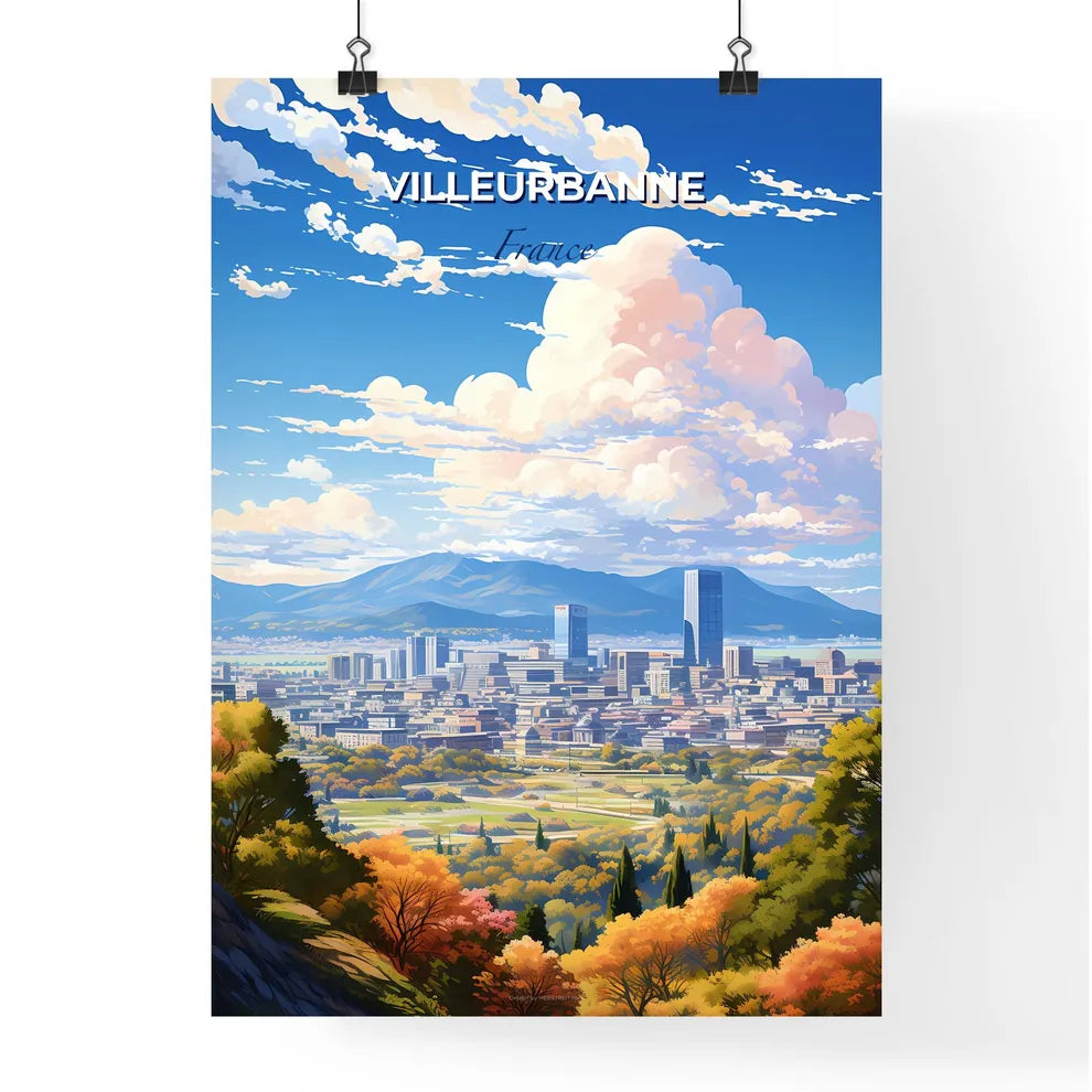 Villeurbanne France Skyline - A Landscape Of A City With Trees And Mountains - Customizable Travel Gift Default Title