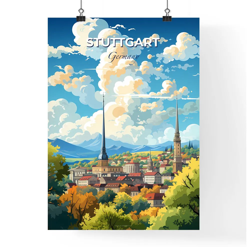 Stuttgart Germany Skyline - A City With Towers And Trees - Customizable Travel Gift Default Title