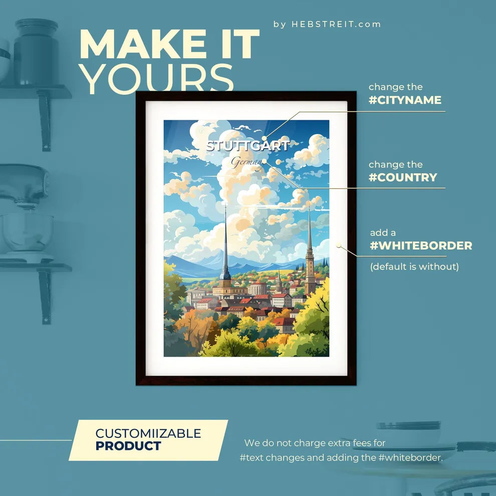 Stuttgart Germany Skyline - A City With Towers And Trees - Customizable Travel Gift Default Title