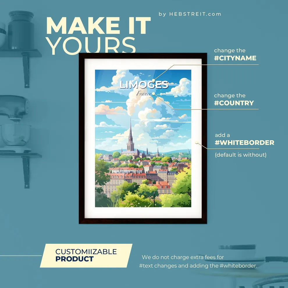 Limoges France Skyline - A City With A Steeple And Trees - Customizable Travel Gift Default Title