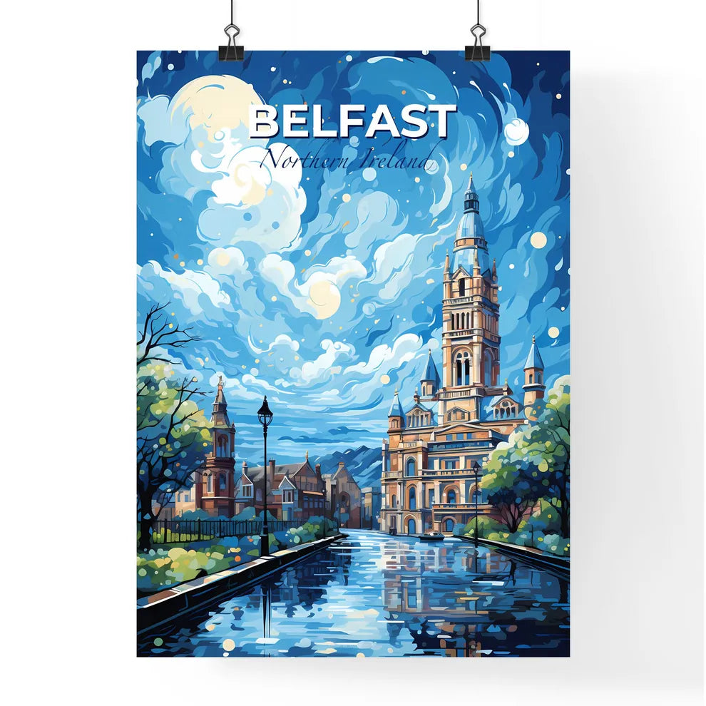Belfast Nordirland Skyline - A Painting Of A Castle With A River And Trees - Customizable Travel Gift Default Title