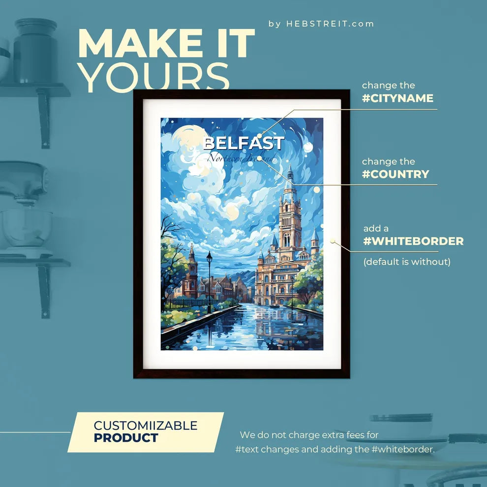 Belfast Nordirland Skyline - A Painting Of A Castle With A River And Trees - Customizable Travel Gift Default Title