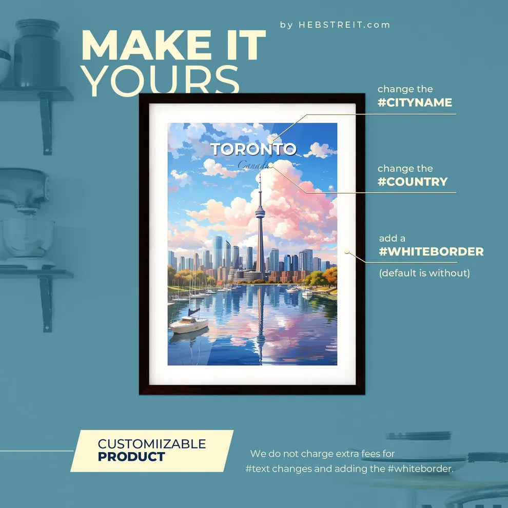Toronto Canada Skyline - A City With A Tall Tower And A Body Of Water - Customizable Travel Gift Default Title