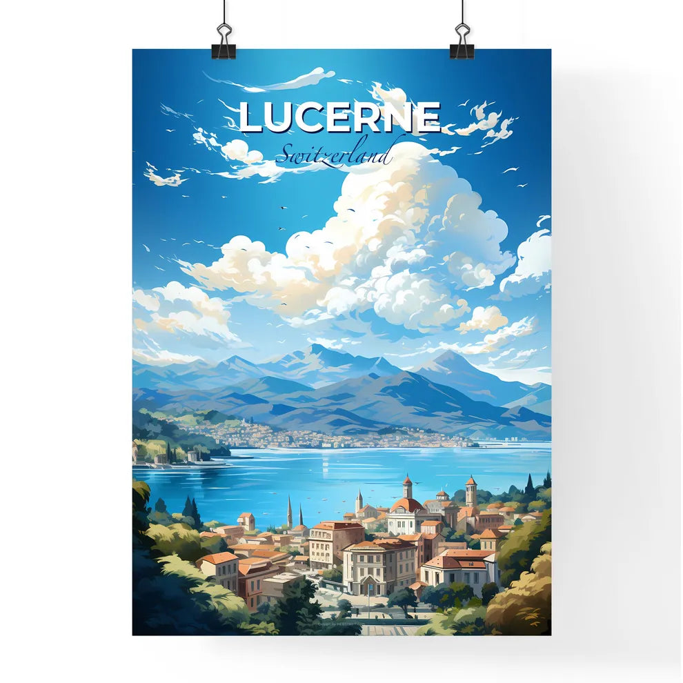 Lucerne Switzerland Skyline - A Landscape Of A Town By A Lake - Customizable Travel Gift Default Title