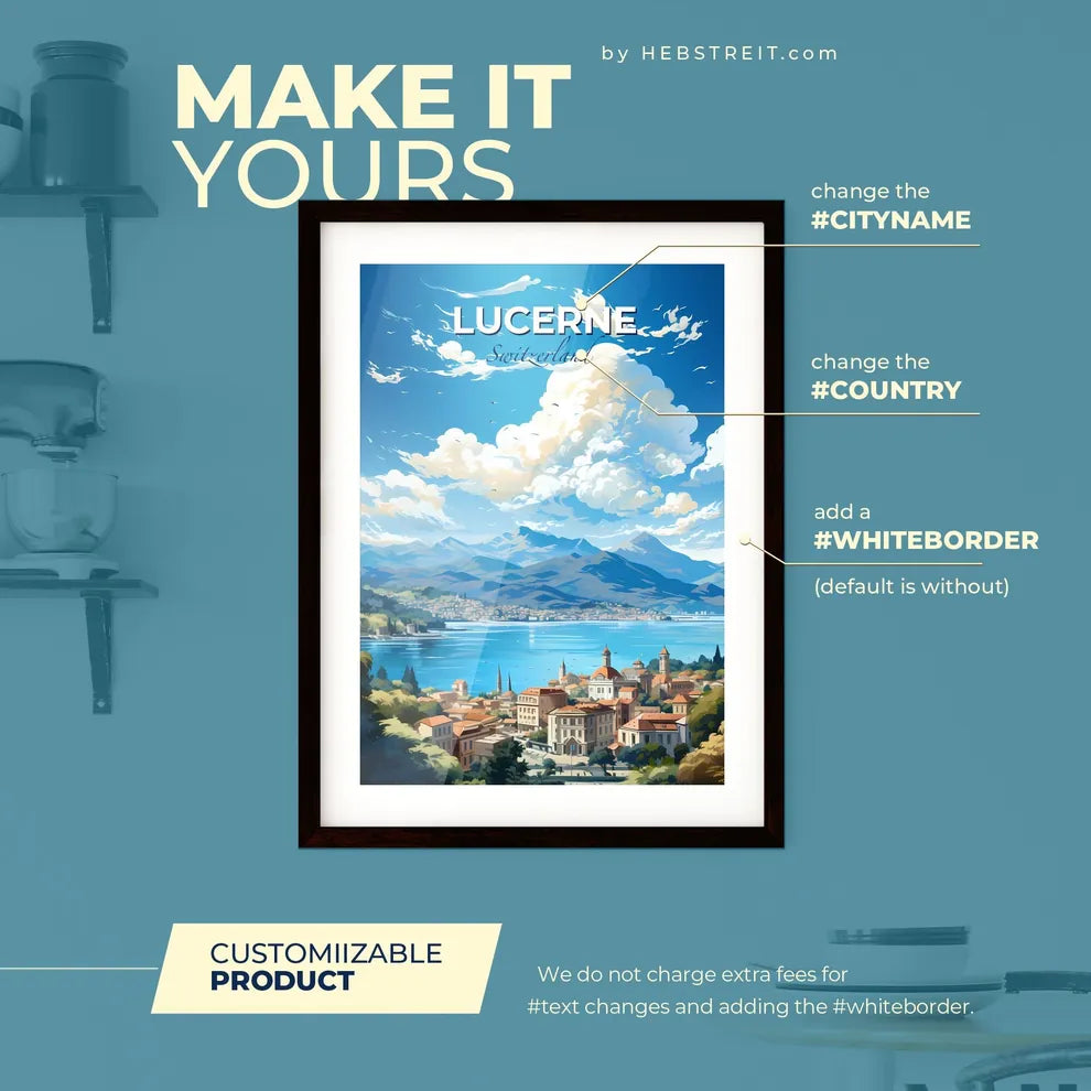 Lucerne Switzerland Skyline - A Landscape Of A Town By A Lake - Customizable Travel Gift Default Title