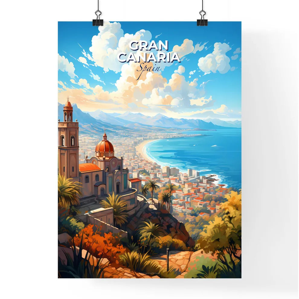 Gran Canaria Spain Skyline - A Building On A Hill Overlooking A City - Customizable Travel Gift Default Title