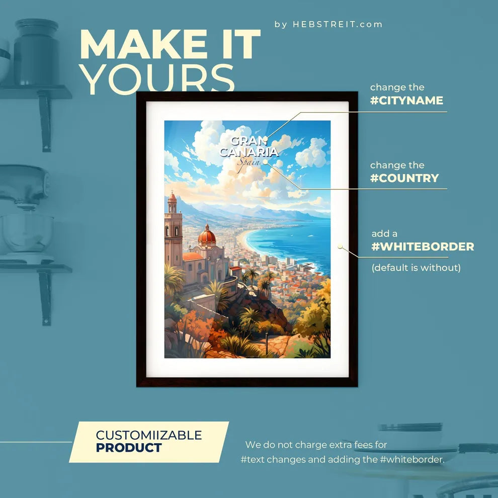 Gran Canaria Spain Skyline - A Building On A Hill Overlooking A City - Customizable Travel Gift Default Title