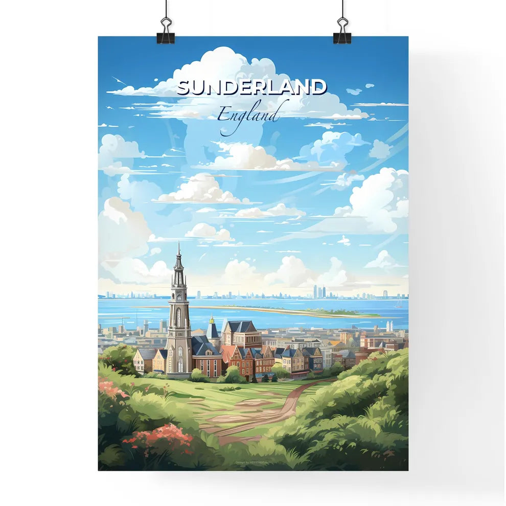 Sunderland England Skyline - A Landscape Of A City With A Tall Tower And A Body Of Water - Customizable Travel Gift Default Title