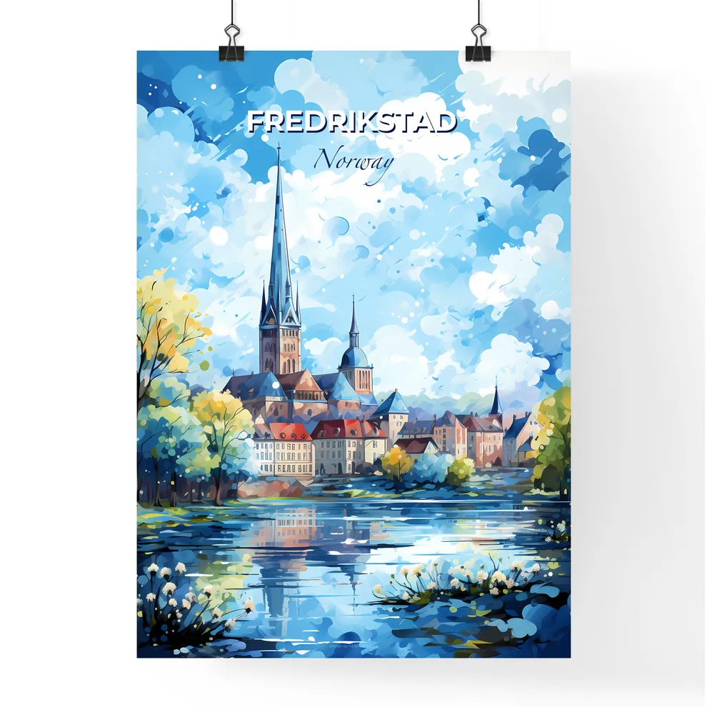 Fredrikstad Norway Skyline - A Watercolor Painting Of A City With A Tall Tower - Customizable Travel Gift Default Title