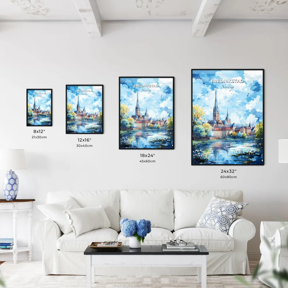 Fredrikstad Norway Skyline - A Watercolor Painting Of A City With A Tall Tower - Customizable Travel Gift Default Title
