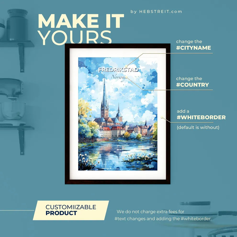 Fredrikstad Norway Skyline - A Watercolor Painting Of A City With A Tall Tower - Customizable Travel Gift Default Title