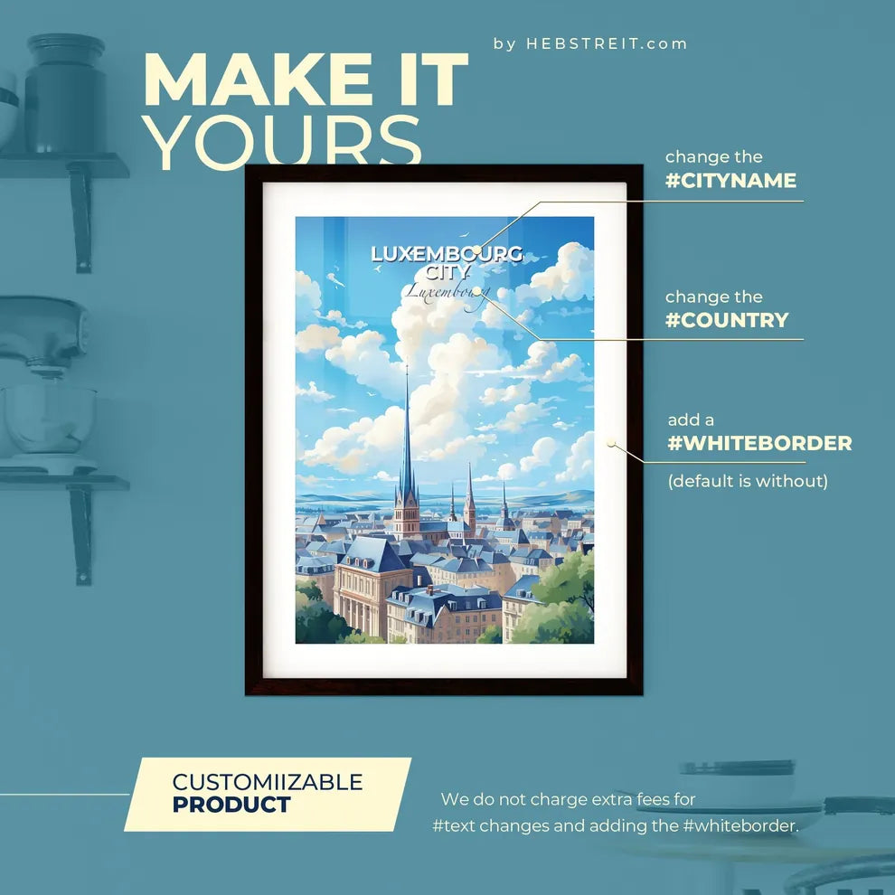 Luxembourg City Luxembourg Skyline - A City With A Tall Spire - Customizable Travel Gift Default Title