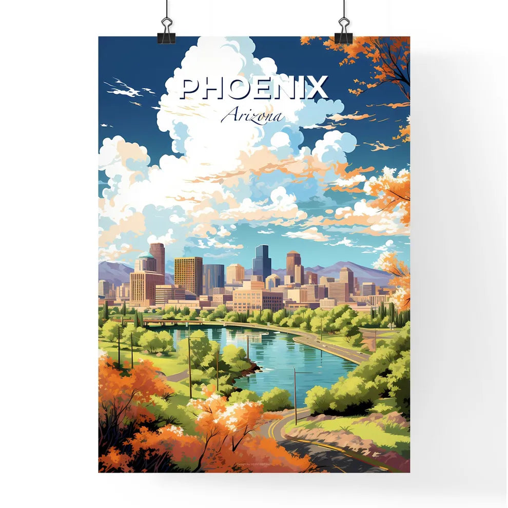 Phoenix Arizona Skyline - A City Landscape With A River And Trees - Customizable Travel Gift Default Title
