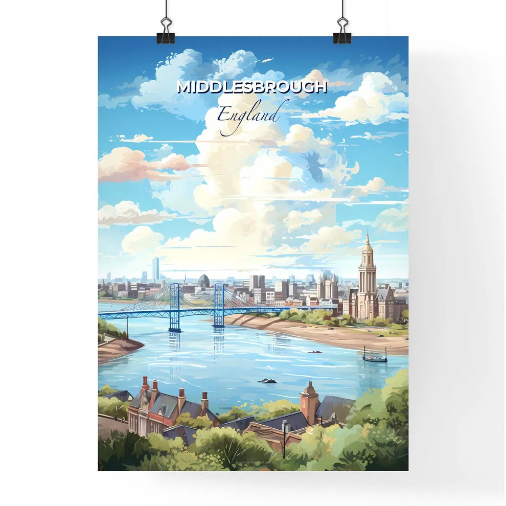 Middlesbrough England Skyline - A Bridge Over A River With Buildings And Trees - Customizable Travel Gift Default Title