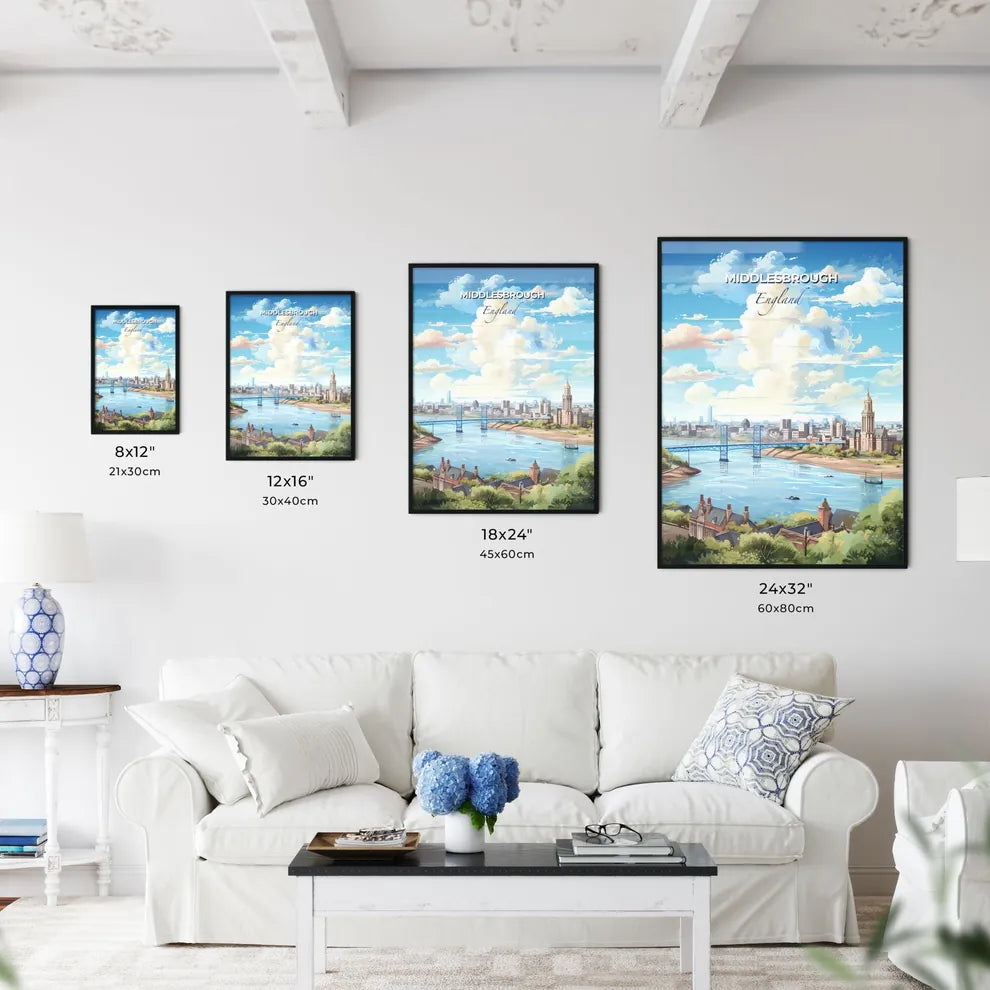 Middlesbrough England Skyline - A Bridge Over A River With Buildings And Trees - Customizable Travel Gift Default Title