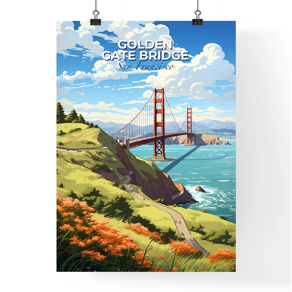 Golden Gate Bridge - Golden Gate Bridge Over Water With Flowers And Trees - Customizable Travel Gift Default Title