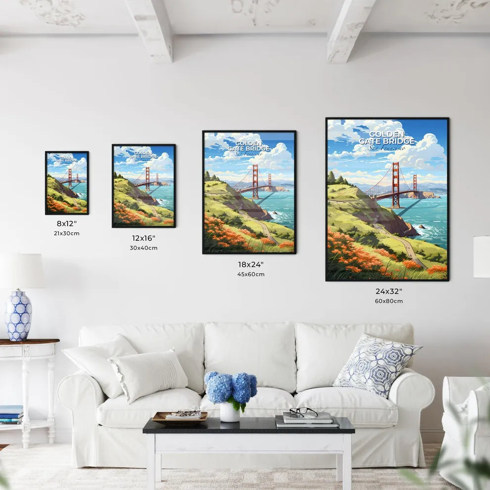 Golden Gate Bridge - Golden Gate Bridge Over Water With Flowers And Trees - Customizable Travel Gift Default Title