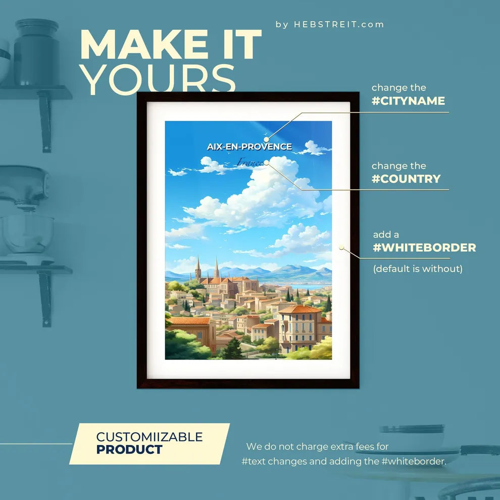Aix-en-Provence France Skyline - A City With Buildings And Trees - Customizable Travel Gift Default Title