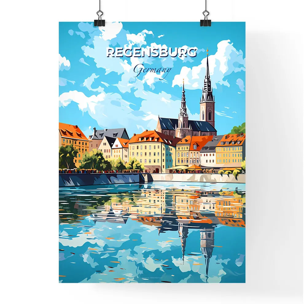 Regensburg Bavaria Germany Skyline - A Water Body With Buildings And Trees - Customizable Travel Gift Default Title