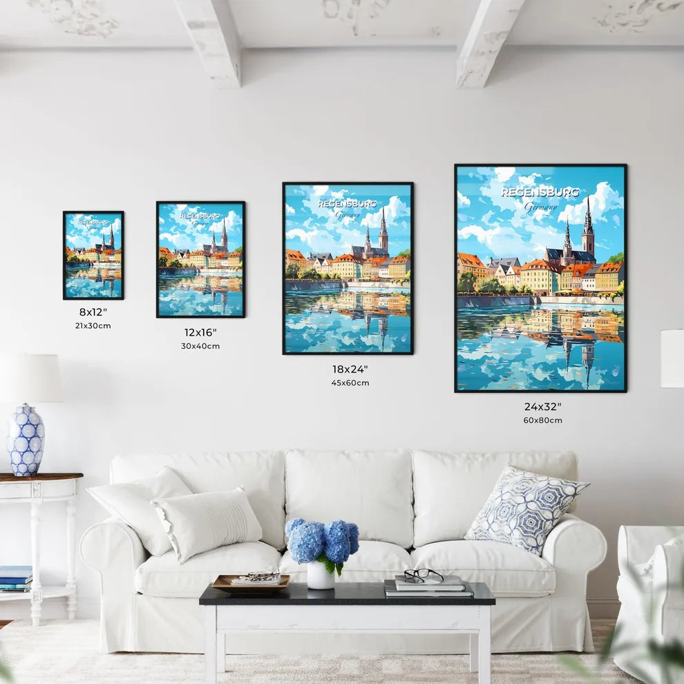 Regensburg Bavaria Germany Skyline - A Water Body With Buildings And Trees - Customizable Travel Gift Default Title