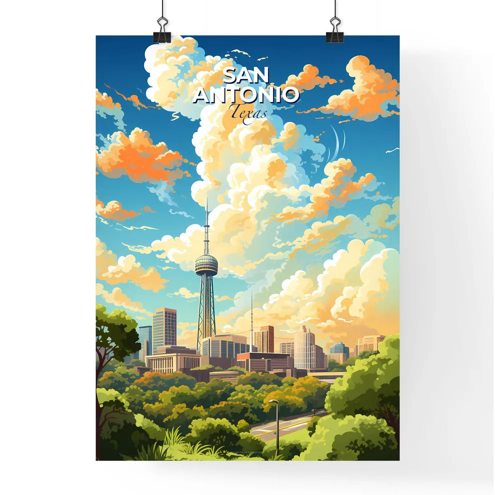 San Antonio Texas Skyline - A City Landscape With Trees And A Tower - Customizable Travel Gift Default Title