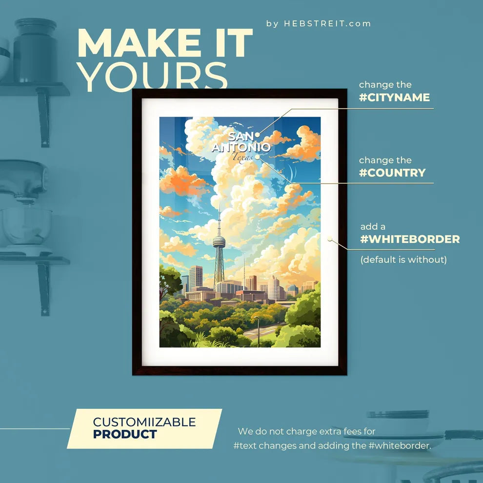 San Antonio Texas Skyline - A City Landscape With Trees And A Tower - Customizable Travel Gift Default Title