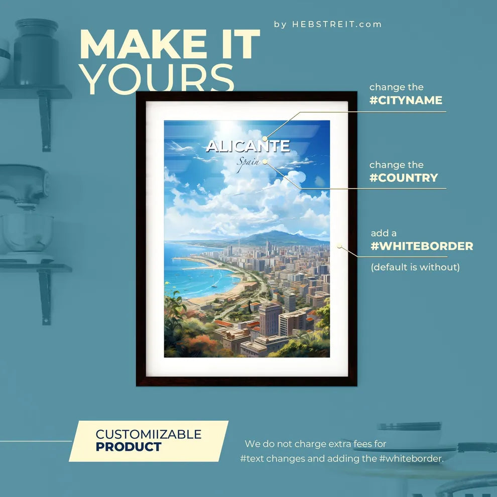 Alicante Spain Skyline - A City By The Water - Customizable Travel Gift Default Title