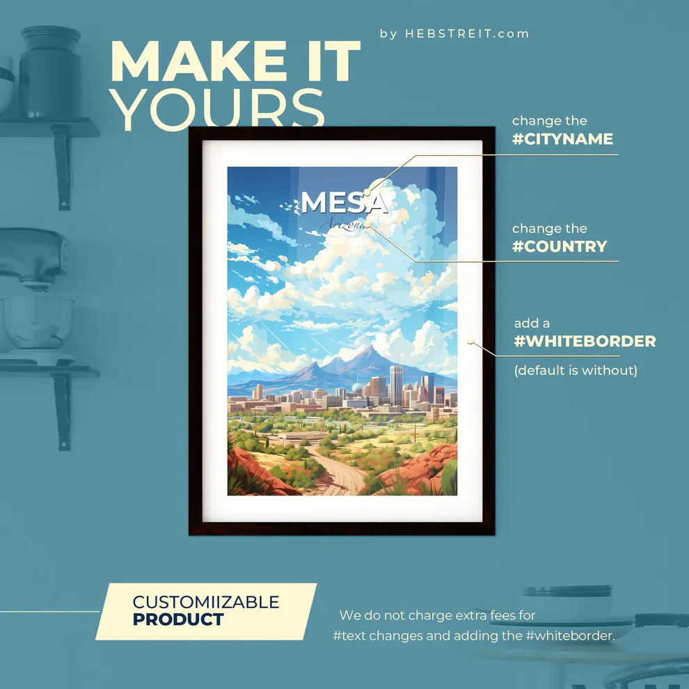 Mesa Arizona Skyline - A City Landscape With Mountains In The Background - Customizable Travel Gift Default Title