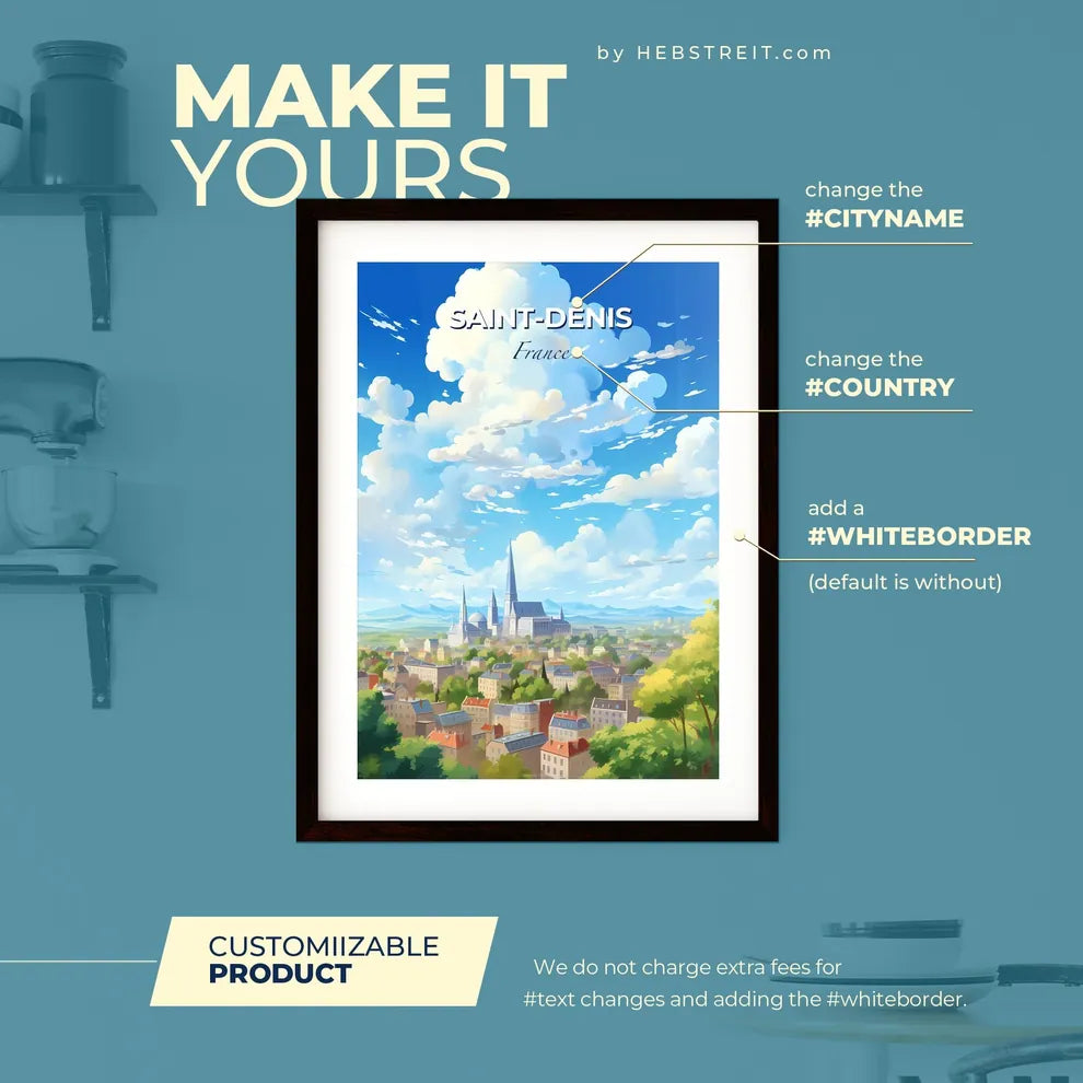 Saint-Denis France Skyline - A City With A Tower And Buildings - Customizable Travel Gift Default Title