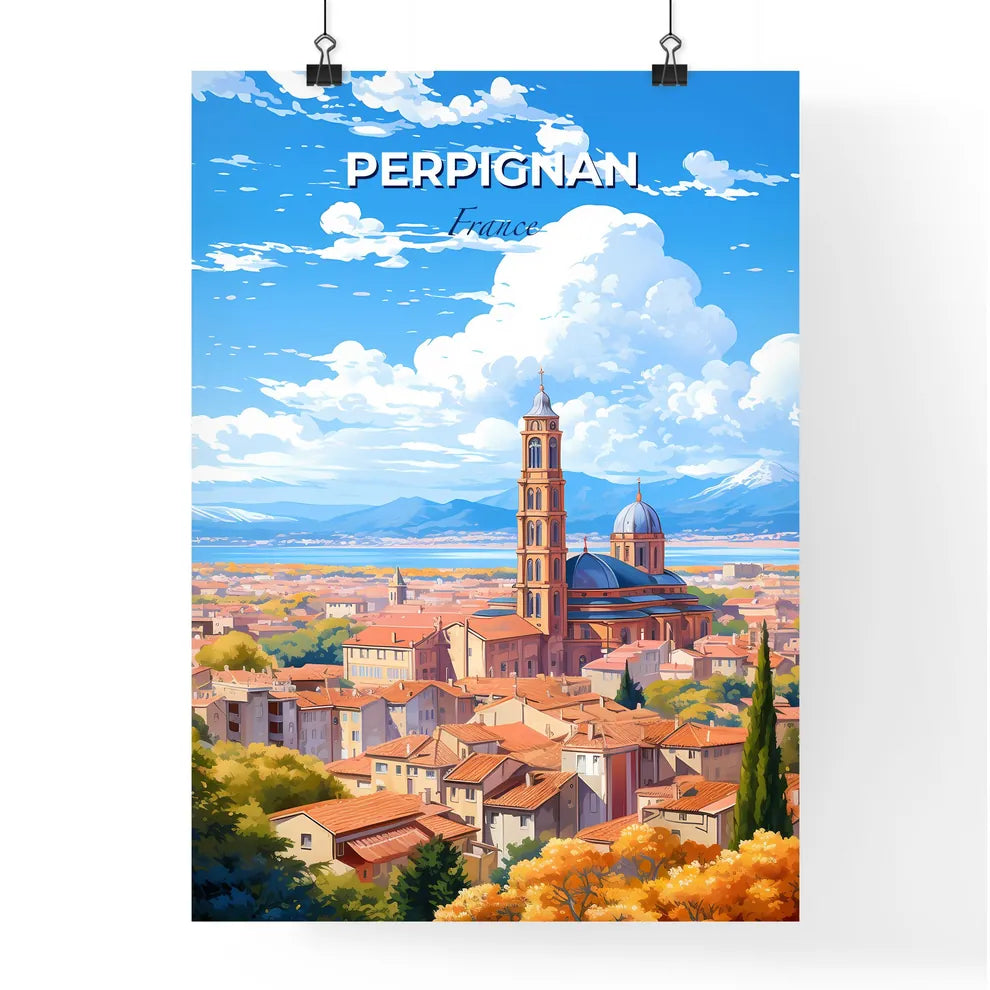 Perpignan France Skyline - A City With A Tower And Trees - Customizable Travel Gift Default Title