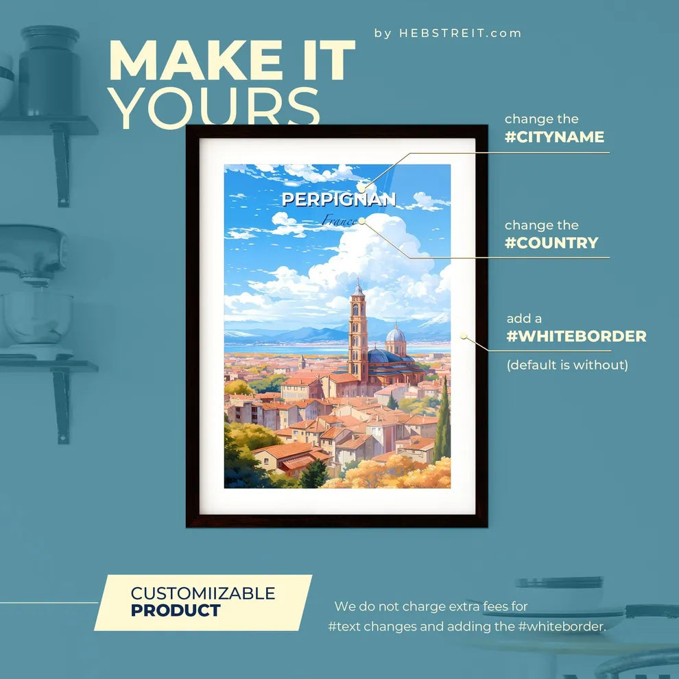 Perpignan France Skyline - A City With A Tower And Trees - Customizable Travel Gift Default Title