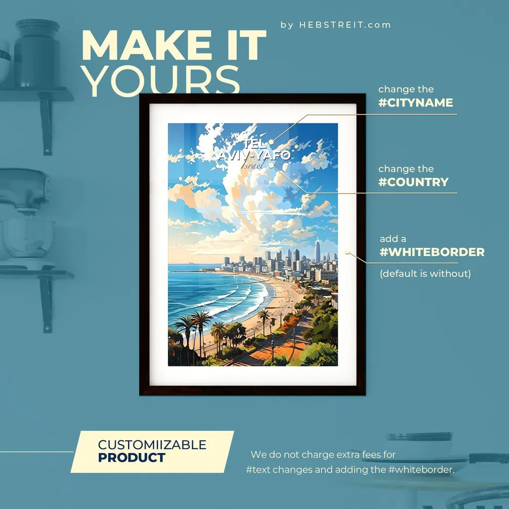 Tel Aviv-Yafo Israel Skyline - A Beach With A City And A Body Of Water - Customizable Travel Gift Default Title