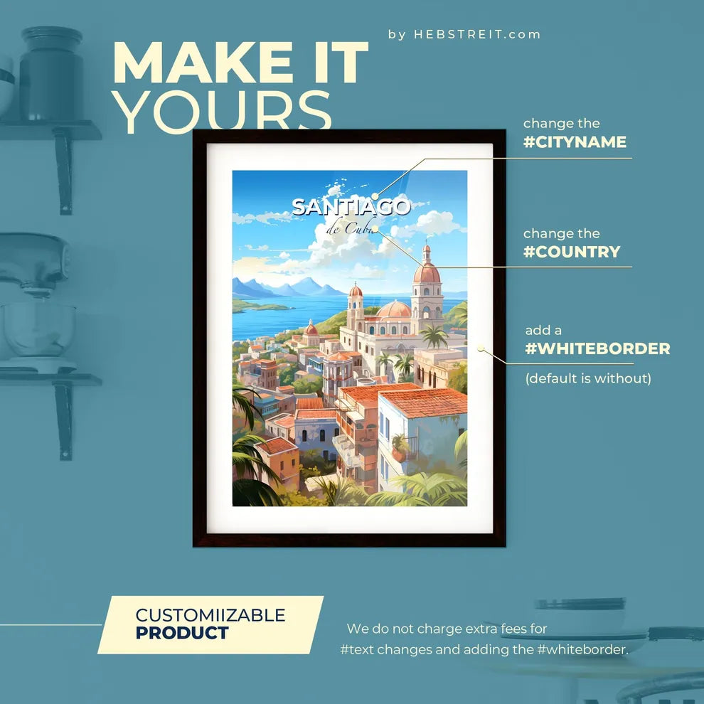 Santiago de Cuba Skyline - A City With A Body Of Water And Mountains - Customizable Travel Gift Default Title