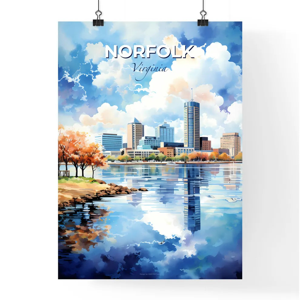 Norfolk Virginia Skyline - A Watercolor Of A City With Trees And A Body Of Water - Customizable Travel Gift Default Title