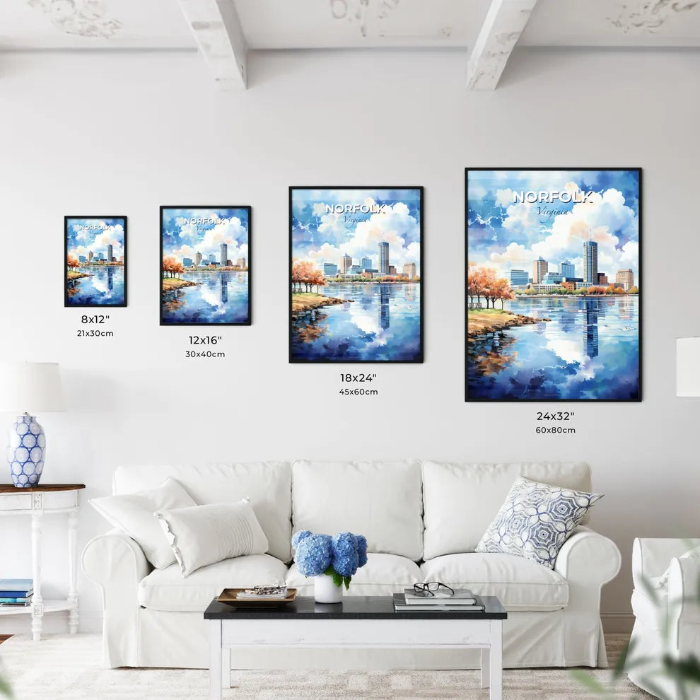 Norfolk Virginia Skyline - A Watercolor Of A City With Trees And A Body Of Water - Customizable Travel Gift Default Title