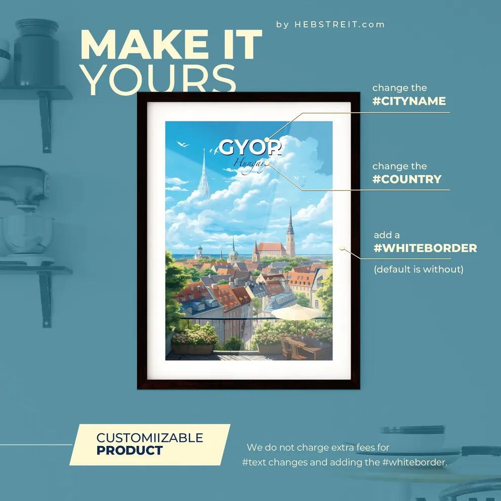 Gyr Hungary Skyline - A City With Many Buildings And Trees - Customizable Travel Gift Default Title