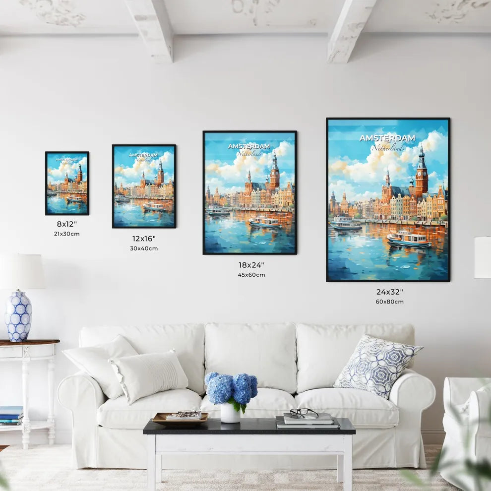 Amsterdam Netherlands Skyline - A Water With Boats And A City With A Clock Tower - Customizable Travel Gift Default Title