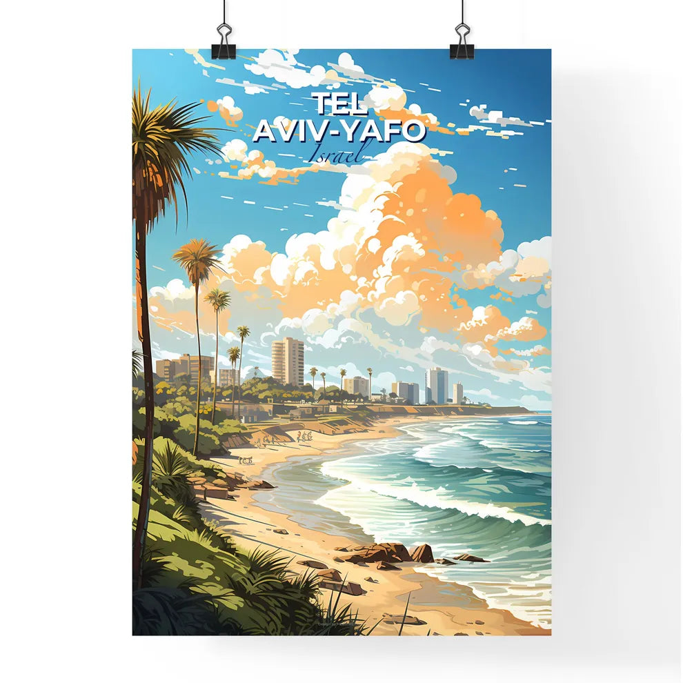 Tel Aviv-Yafo Israel Skyline - A Beach With Palm Trees And A City In The Background - Customizable Travel Gift Default Title
