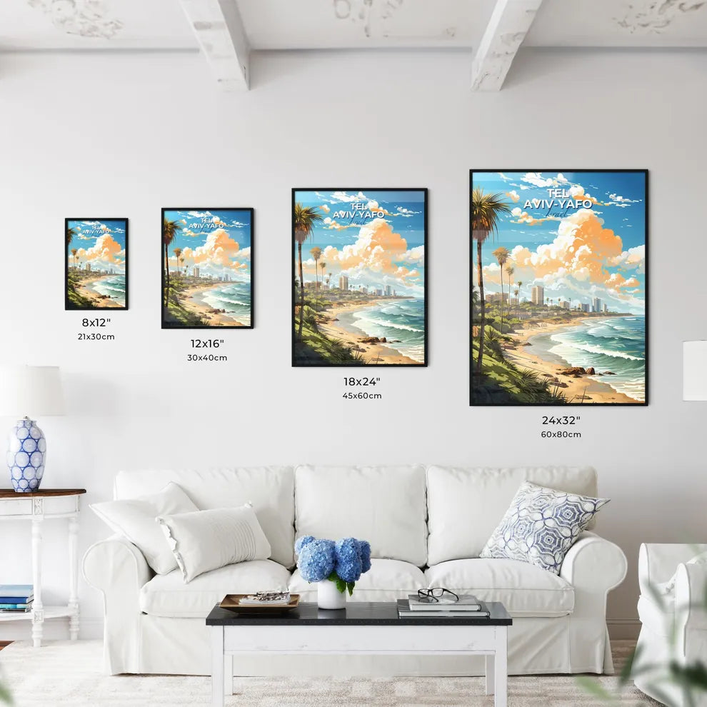 Tel Aviv-Yafo Israel Skyline - A Beach With Palm Trees And A City In The Background - Customizable Travel Gift Default Title