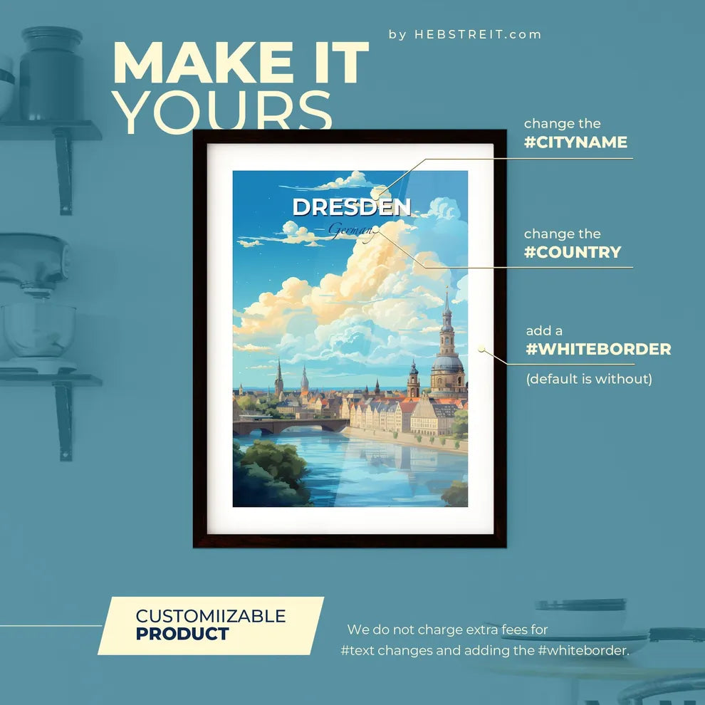 Dresden Germany Skyline - A City With A Bridge And A River - Customizable Travel Gift Default Title