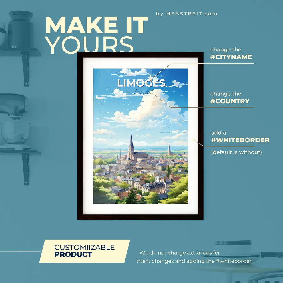 Limoges France Skyline - A City With A Steeple And Trees - Customizable Travel Gift Default Title