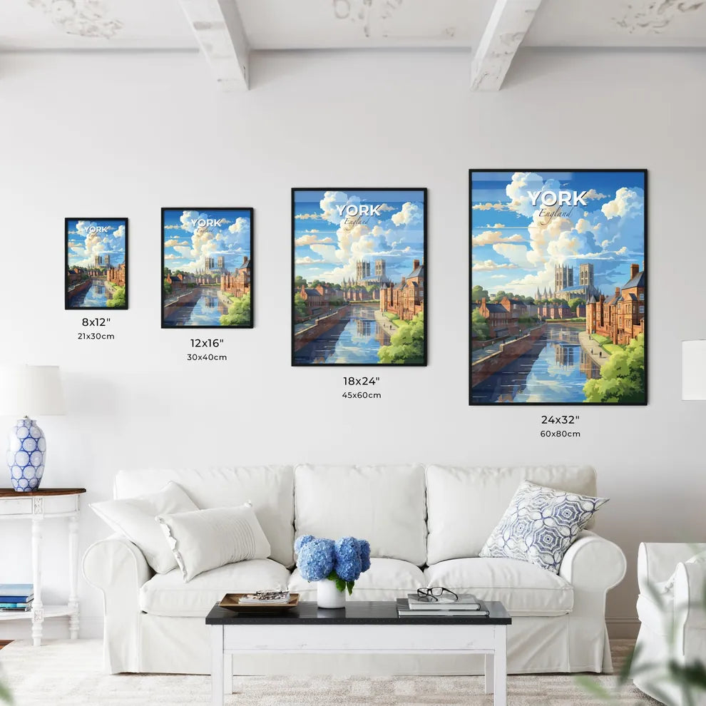 York England Skyline - A River With A Body Of Water And Buildings And A Church - Customizable Travel Gift Default Title