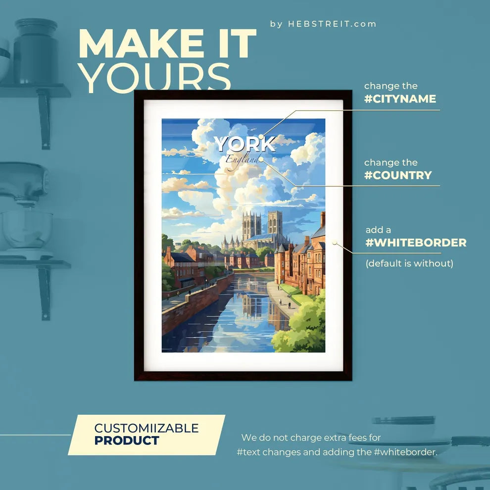 York England Skyline - A River With A Body Of Water And Buildings And A Church - Customizable Travel Gift Default Title