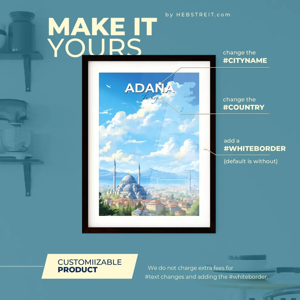 Adana Turkey Skyline - A Large Building With Towers And A City In The Background - Customizable Travel Gift Default Title