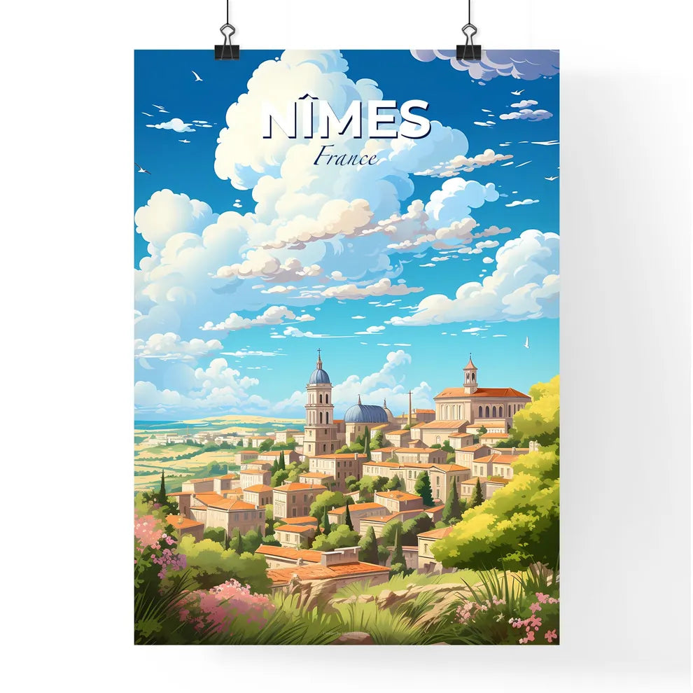 Nmes France Skyline - A Landscape Of A Town With Trees And Buildings - Customizable Travel Gift Default Title