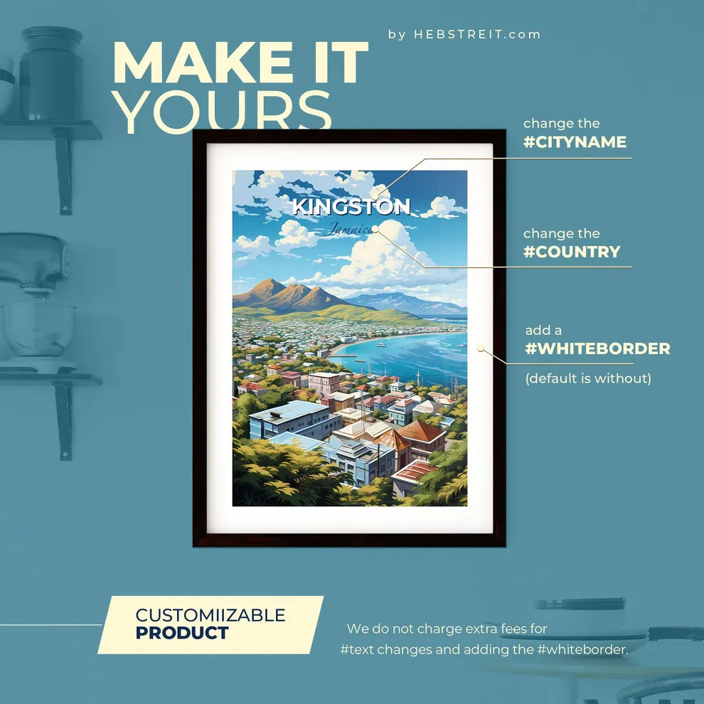 Kingston Jamaica Skyline - A City By The Water - Customizable Travel Gift Default Title