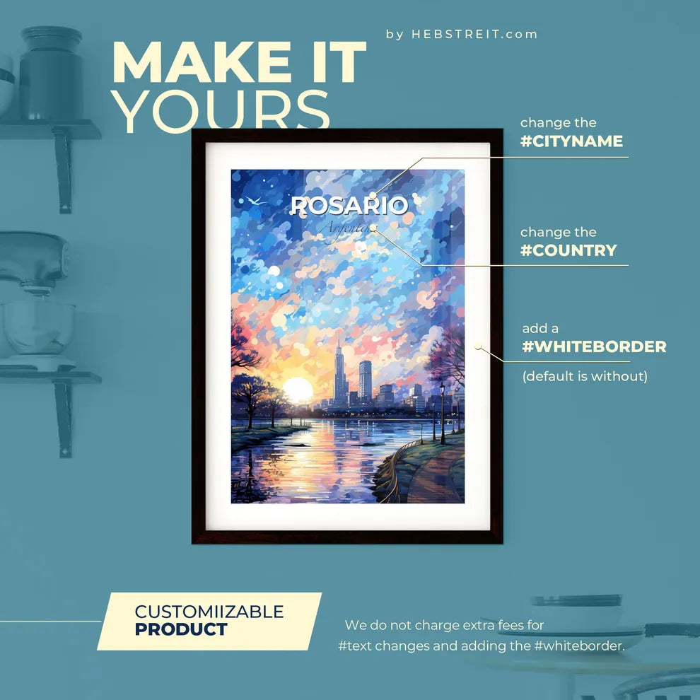 Rosario Argentina Skyline - A Water Body With Trees And A City In The Background - Customizable Travel Gift Default Title